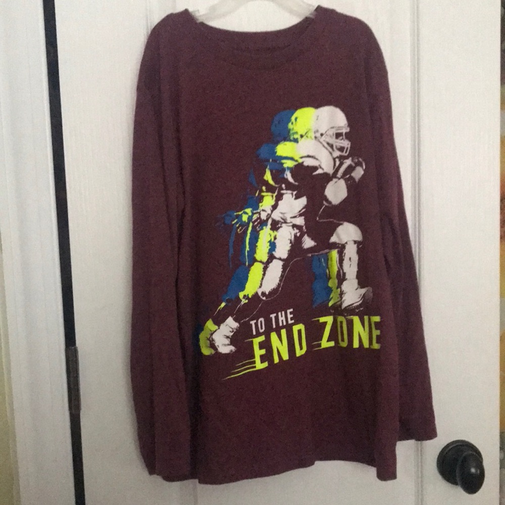 Sporty Long sleeves, maroon coloring, and graphic